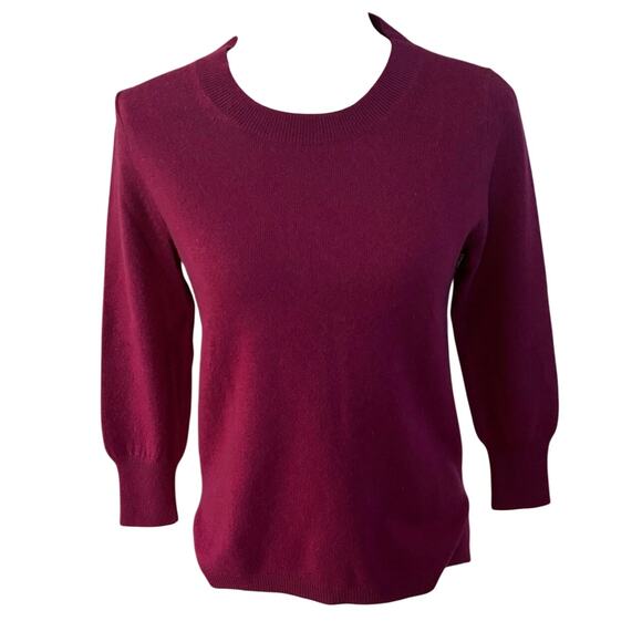 J Crew Size S M Everyday 3/4 Sleeve Crewneck Cashmere Sweater Burgundy Wine FLAW - Picture 1 of 5